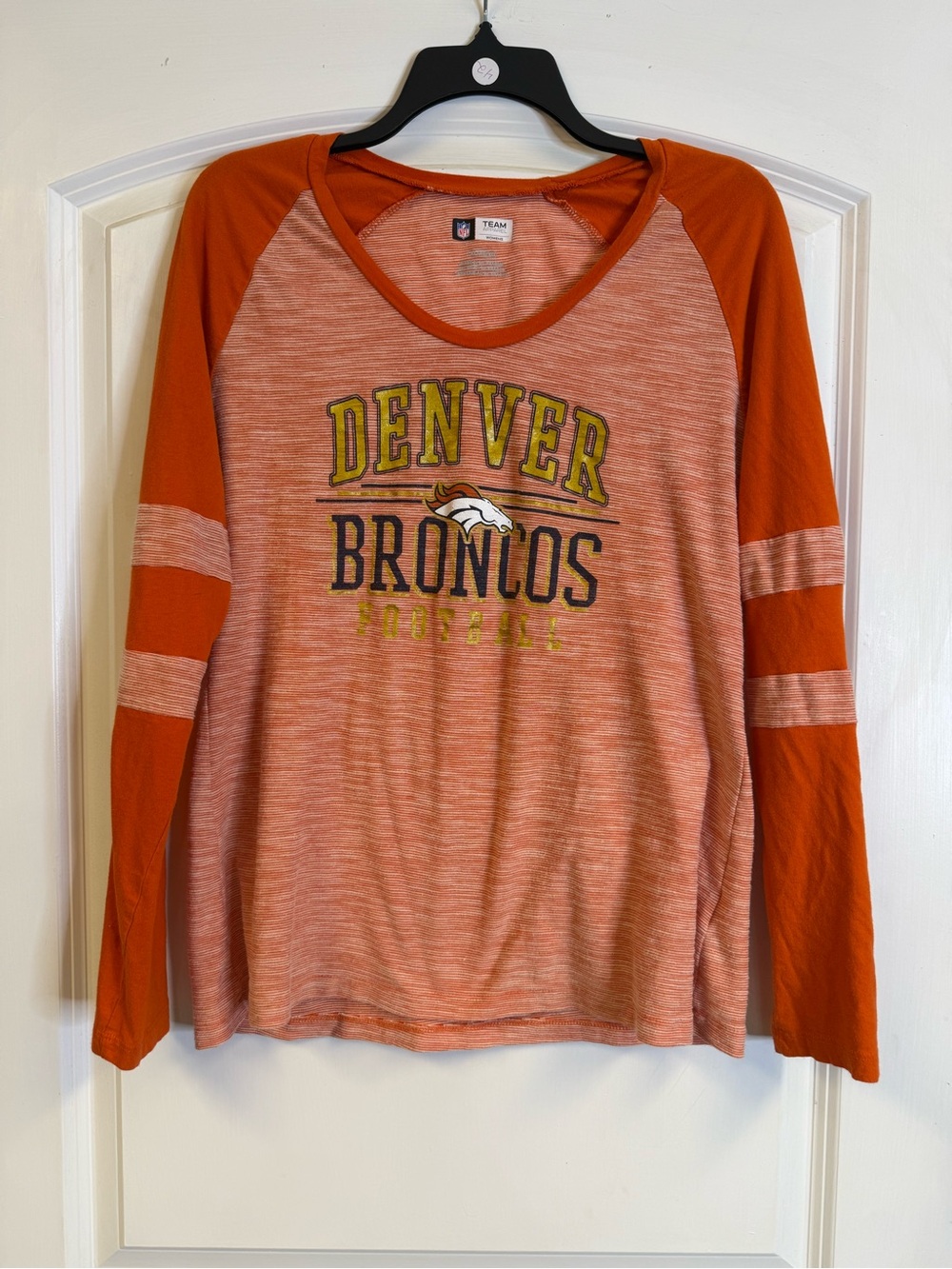 NFL Team Apparel Denver Broncos Women’s Orange Striped Long Sleeve Tee XL